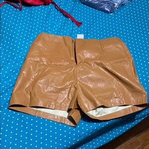 Joe's Jeans High-Waist Faux Leather Shorts in Cognac Brown